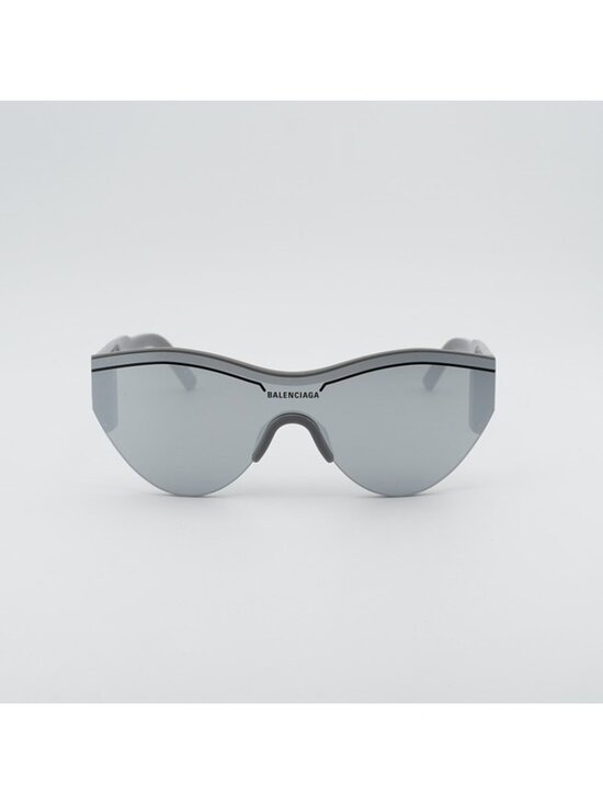 Balenciaga BB0004S 012 Semi Rim Sunglasses Grey Shield Frame, Silver Lenses main image 5